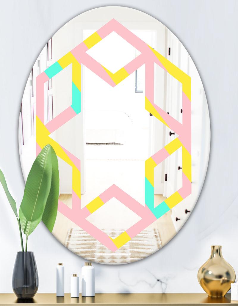 DesignQ Memphis Retro Neon Pattern - Modern Round Or Oval Wall Mirror - Hexagon Star