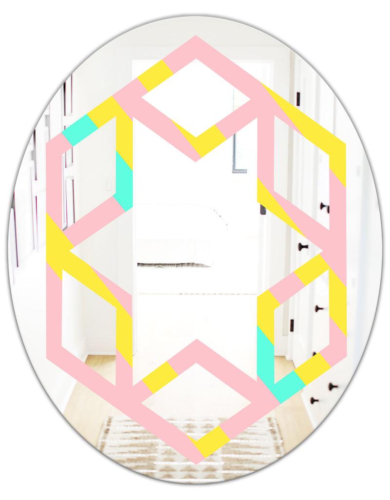 DesignQ Memphis Retro Neon Pattern - Modern Round Or Oval Wall Mirror - Hexagon Star