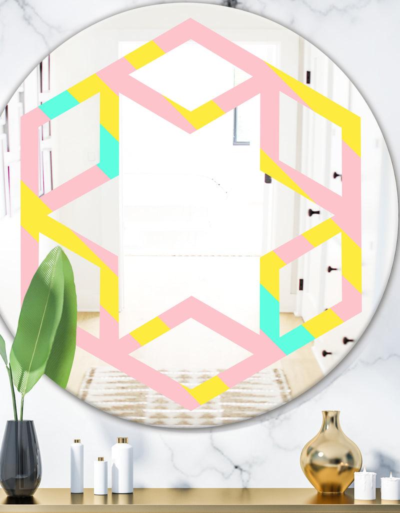 DesignQ Memphis Retro Neon Pattern - Modern Round or Oval Wall Mirror - Hexagon Star