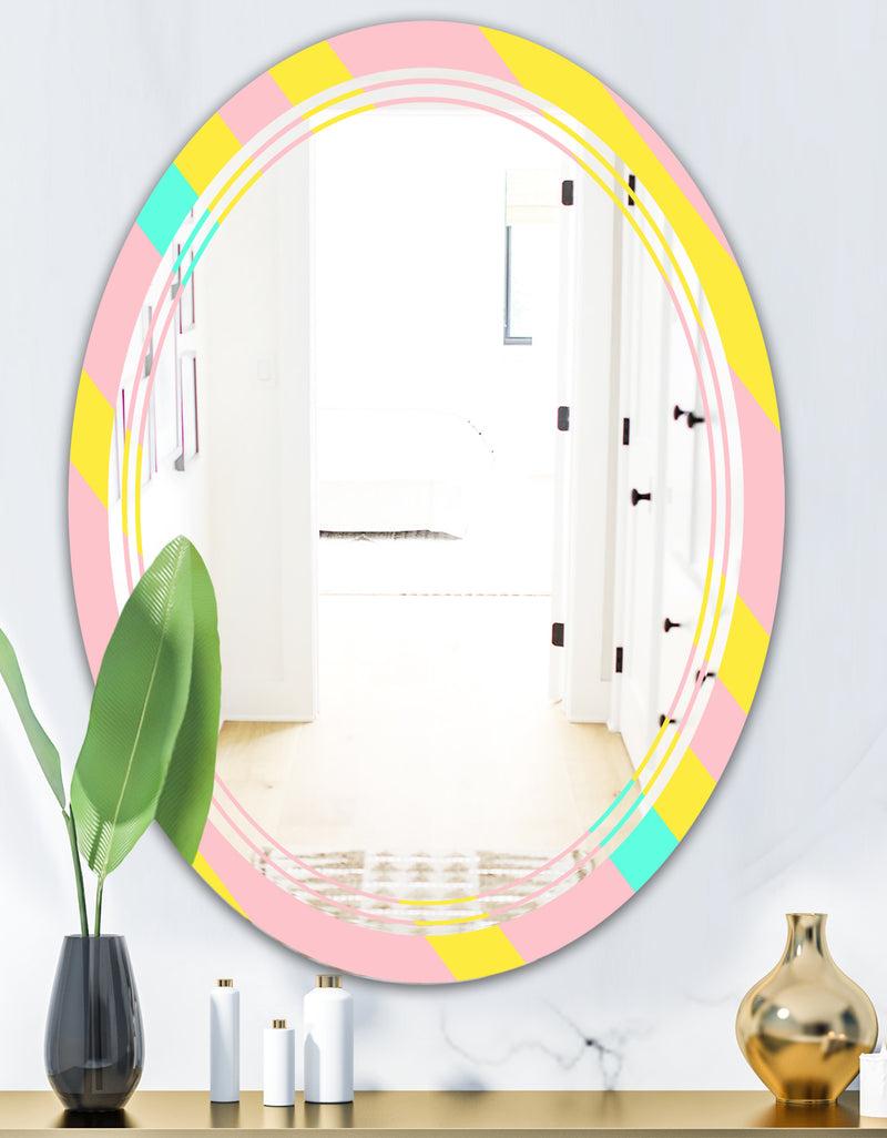 DesignQ Memphis Retro Neon Pattern - Modern Round Or Oval Wall Mirror - Triple C