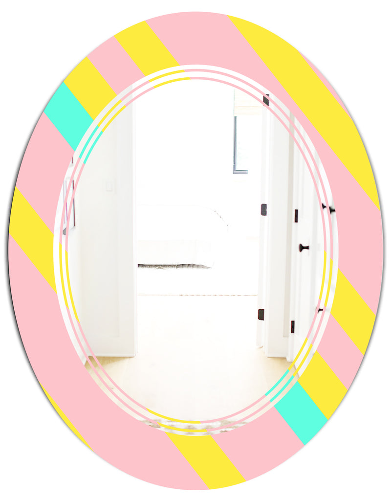 DesignQ Memphis Retro Neon Pattern - Modern Round Or Oval Wall Mirror - Triple C