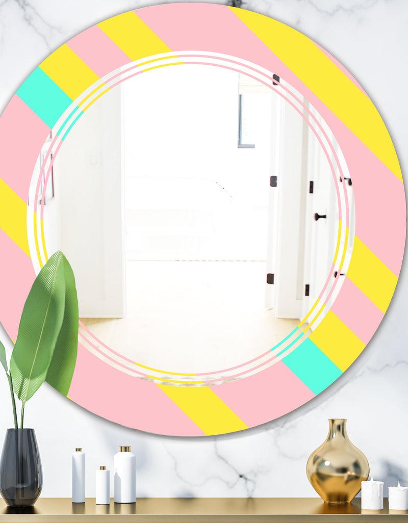 DesignQ Memphis Retro Neon Pattern - Modern Round or Oval Wall Mirror - Triple C