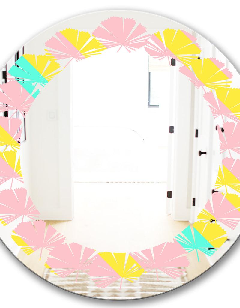 DesignQ Memphis Retro Neon Pattern - Modern Round Or Oval Wall Mirror - Leaves