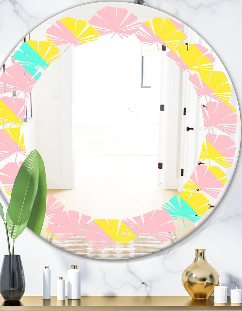 DesignQ Memphis Retro Neon Pattern - Modern Round or Oval Wall Mirror - Leaves