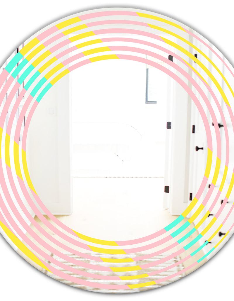 DesignQ Memphis Retro Neon Pattern - Modern Round Or Oval Wall Mirror - Wave