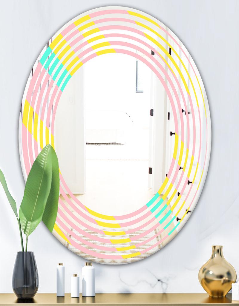 DesignQ Memphis Retro Neon Pattern - Modern Round Or Oval Wall Mirror - Wave