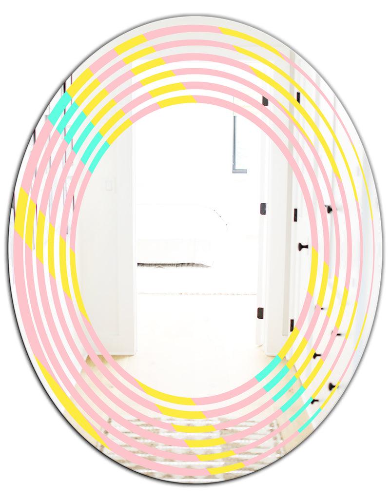DesignQ Memphis Retro Neon Pattern - Modern Round Or Oval Wall Mirror - Wave