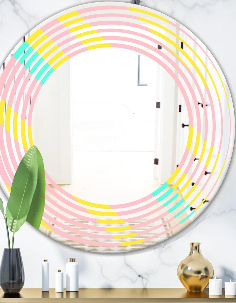 DesignQ Memphis Retro Neon Pattern - Modern Round or Oval Wall Mirror - Wave