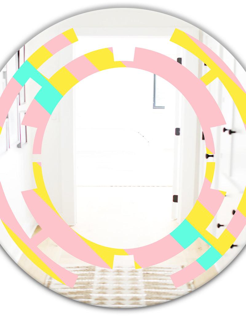DesignQ Memphis Retro Neon Pattern - Modern Round Or Oval Wall Mirror - Space