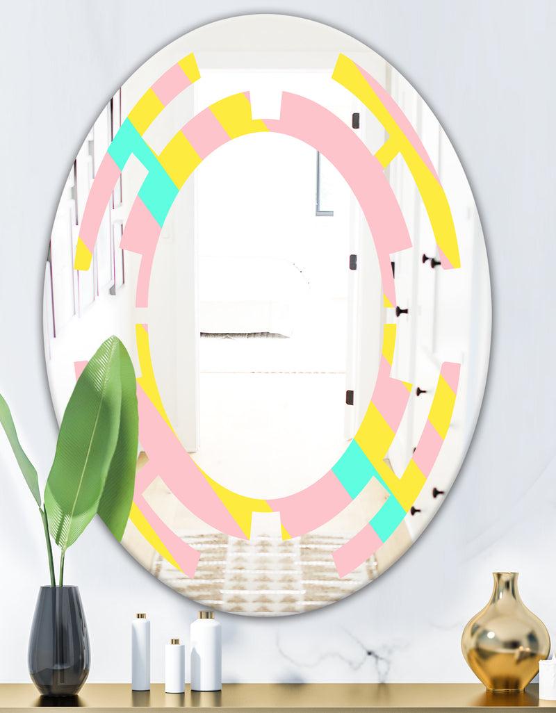 DesignQ Memphis Retro Neon Pattern - Modern Round Or Oval Wall Mirror - Space