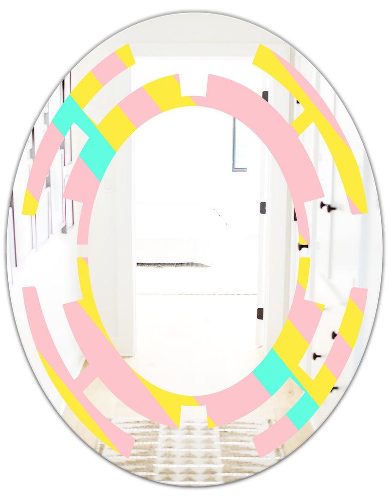DesignQ Memphis Retro Neon Pattern - Modern Round Or Oval Wall Mirror - Space