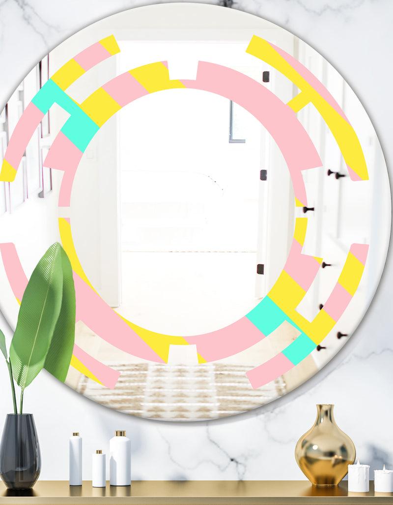 DesignQ Memphis Retro Neon Pattern - Modern Round or Oval Wall Mirror - Space