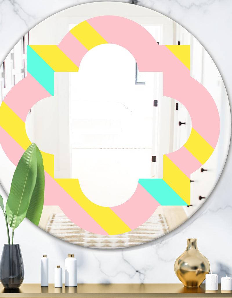 DesignQ Memphis Retro Neon Pattern - Modern Round or Oval Wall Mirror - Quatrefoil