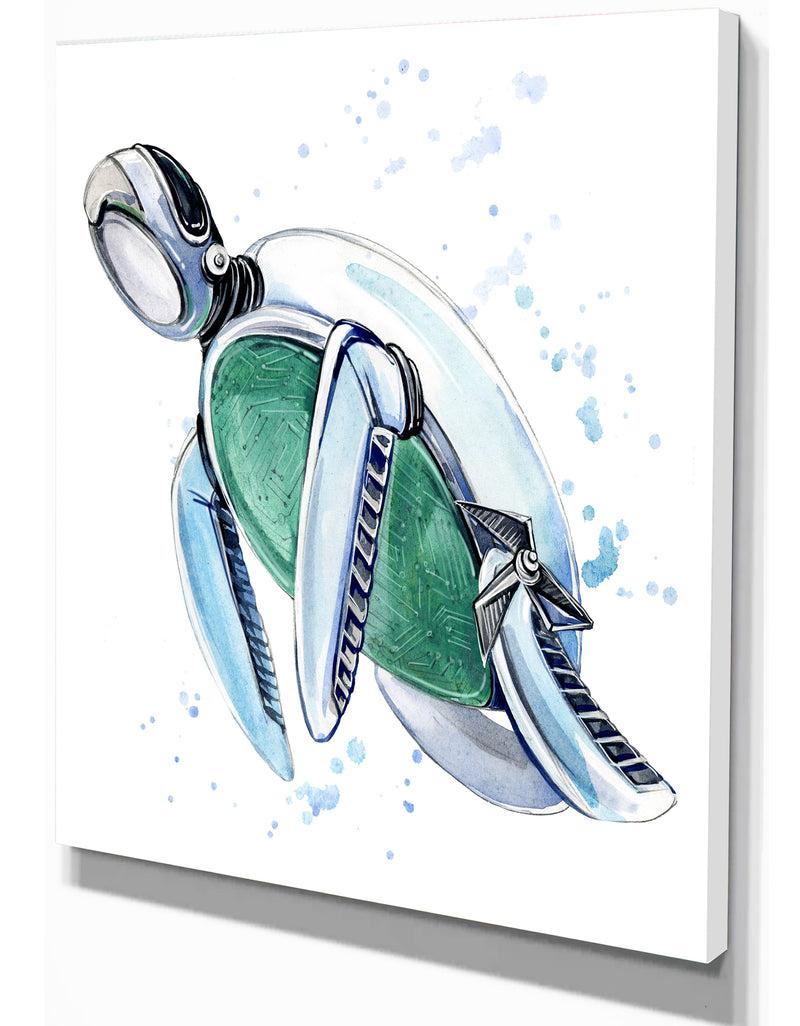 DesignQ Metal Robot Turtle - Animals Painting Print On Wrapped Canvas