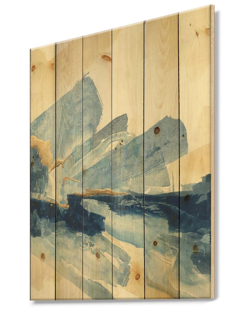 DesignQ Metallic Gold Indigo I - Modern Glam Print On Natural Pine Wood