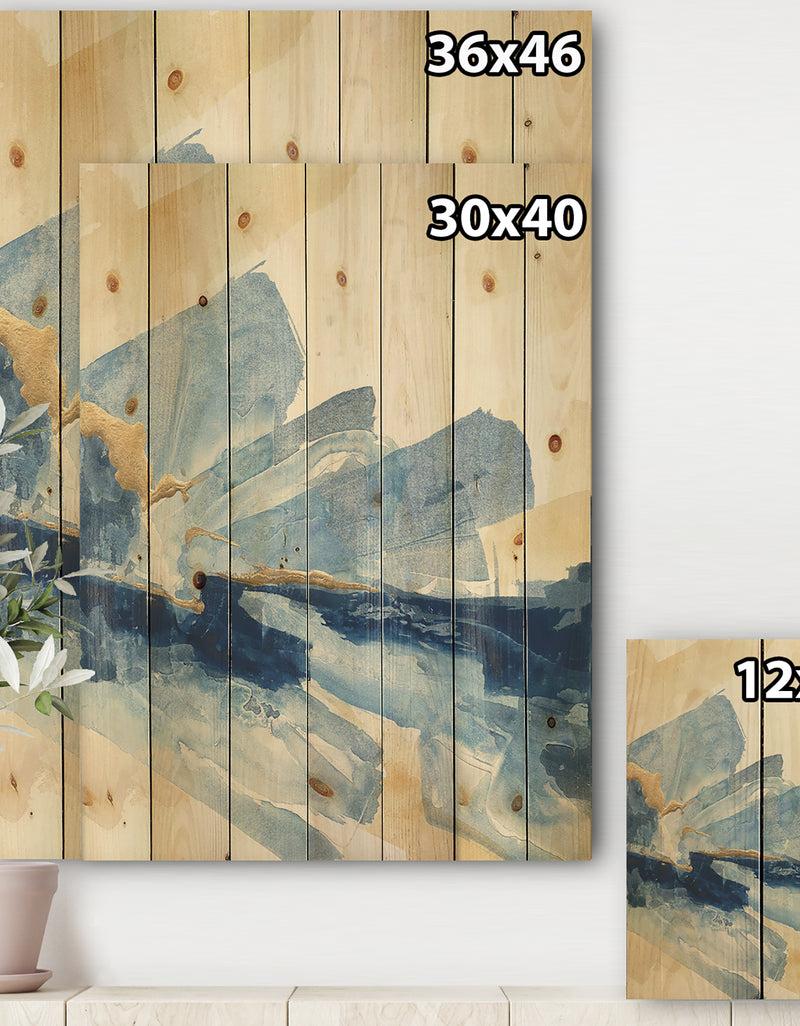 DesignQ Metallic Gold Indigo I - Modern Glam Print On Natural Pine Wood