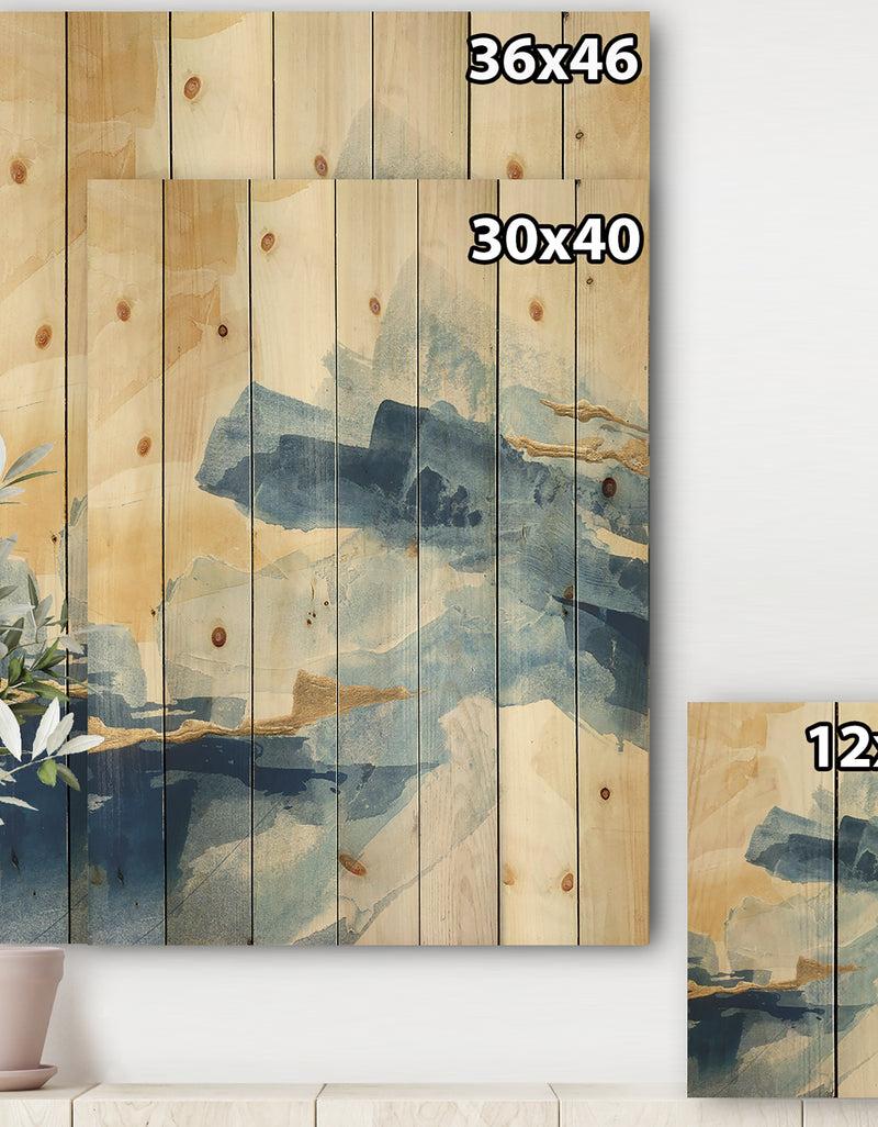 DesignQ Metallic Gold Indigo II - Modern Glam Print On Natural Pine Wood