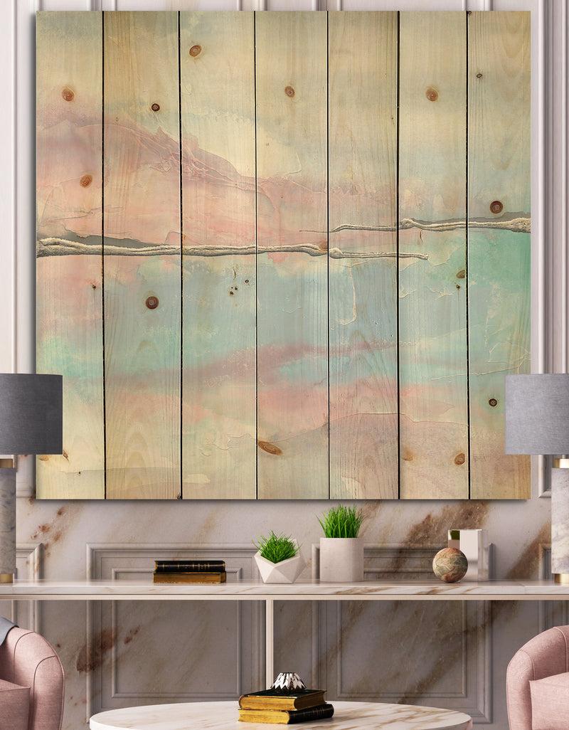 DesignQ Metallic Shabby Pink I - Shabby Chic Print on Natural Pine Wood
