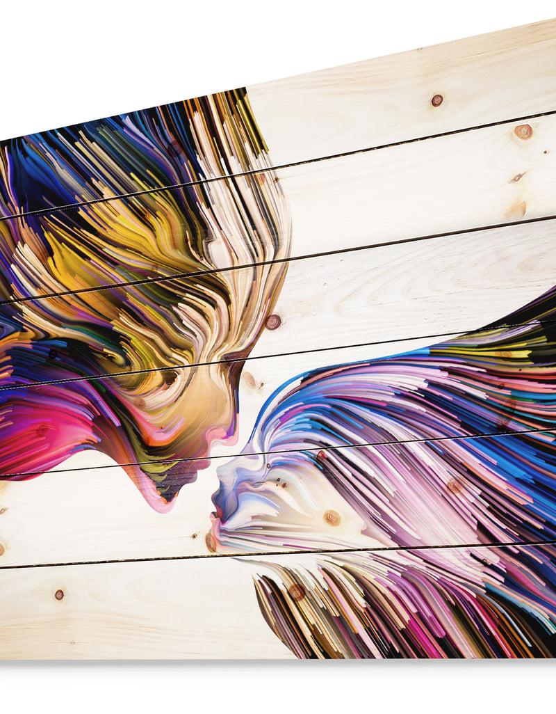 DesignQ Metaphorical Mind Painting - Contemporary Print On Natural Pine Wood
