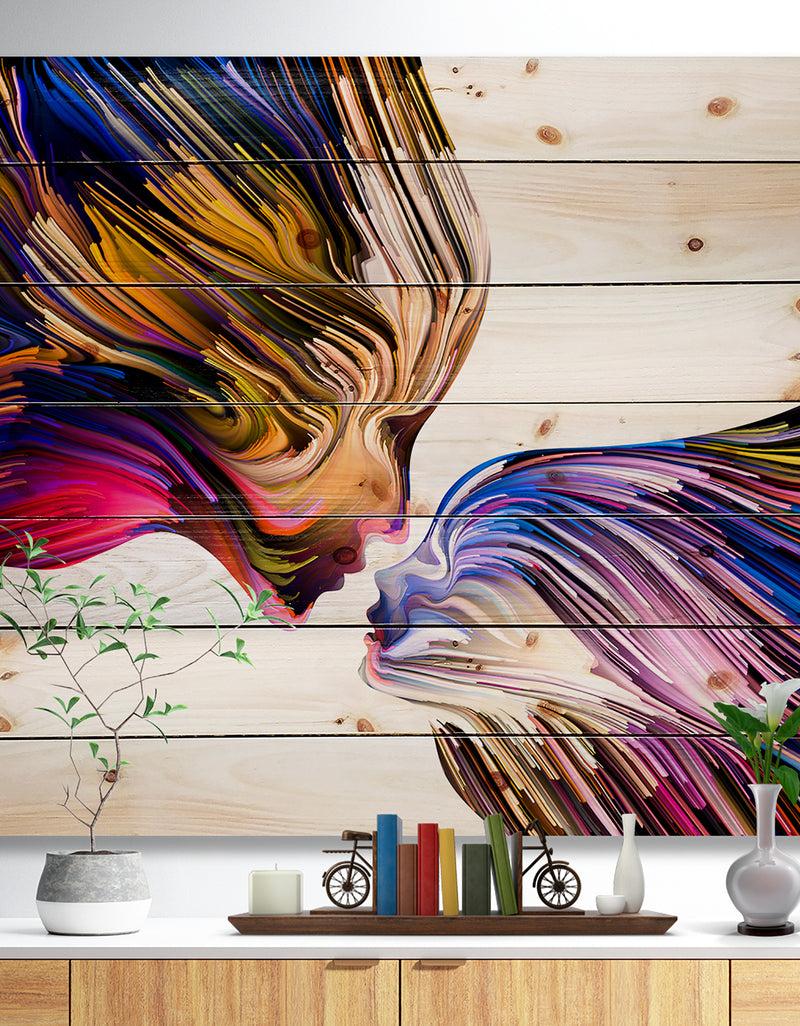 DesignQ Metaphorical Mind Painting - Contemporary Print on Natural Pine Wood