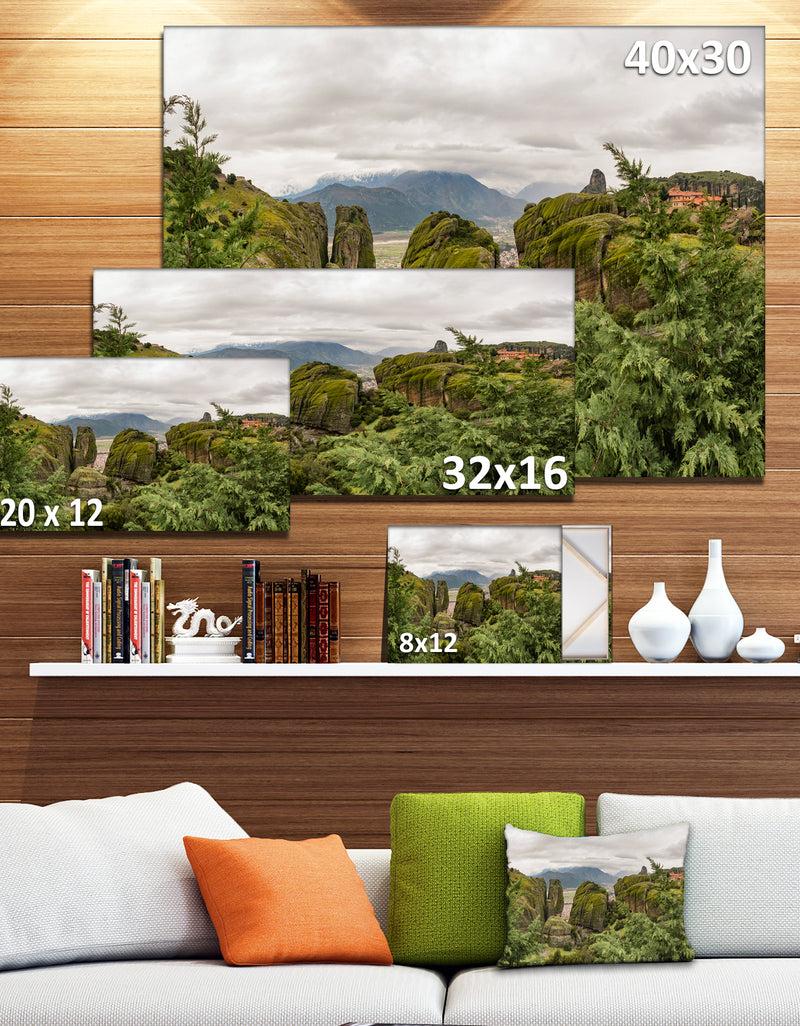 DesignQ Meteora Mountain In Greece - Modern Landscpae Wall Art