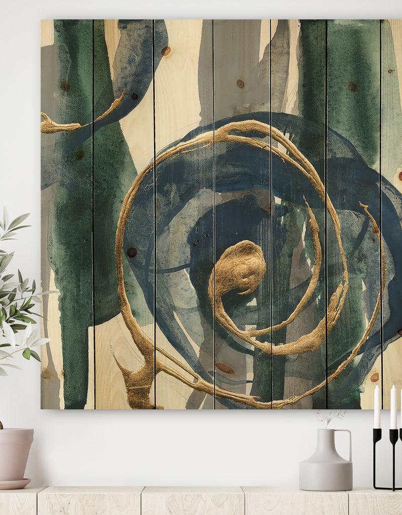 DesignQ Mettalic Indigo and Gold I - Posh & Luxe Print on Natural Pine Wood