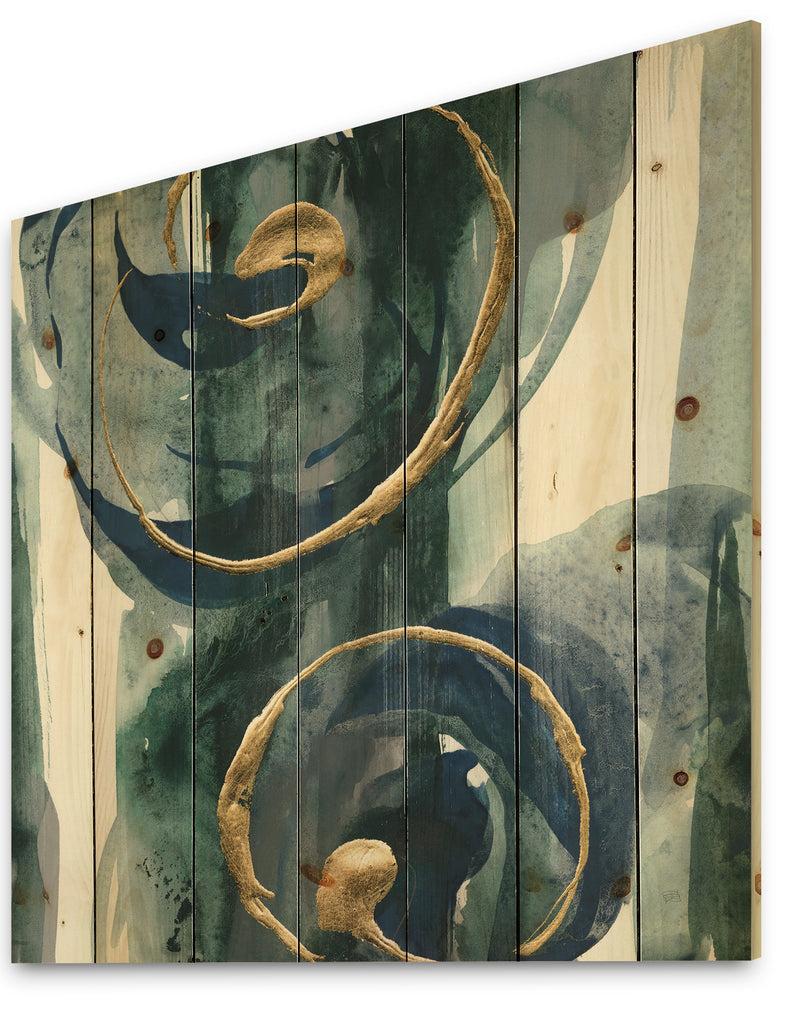 DesignQ Mettalic Indigo And Gold II - Posh & Luxe Print On Natural Pine Wood