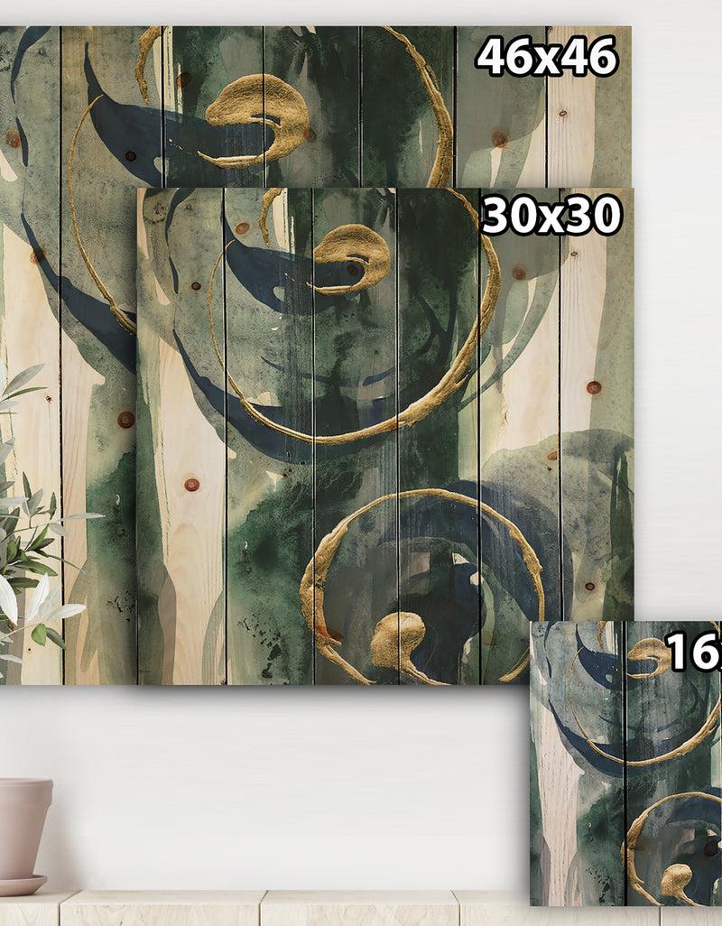 DesignQ Mettalic Indigo And Gold II - Posh & Luxe Print On Natural Pine Wood