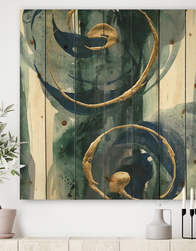 DesignQ Mettalic Indigo and Gold II - Posh & Luxe Print on Natural Pine Wood