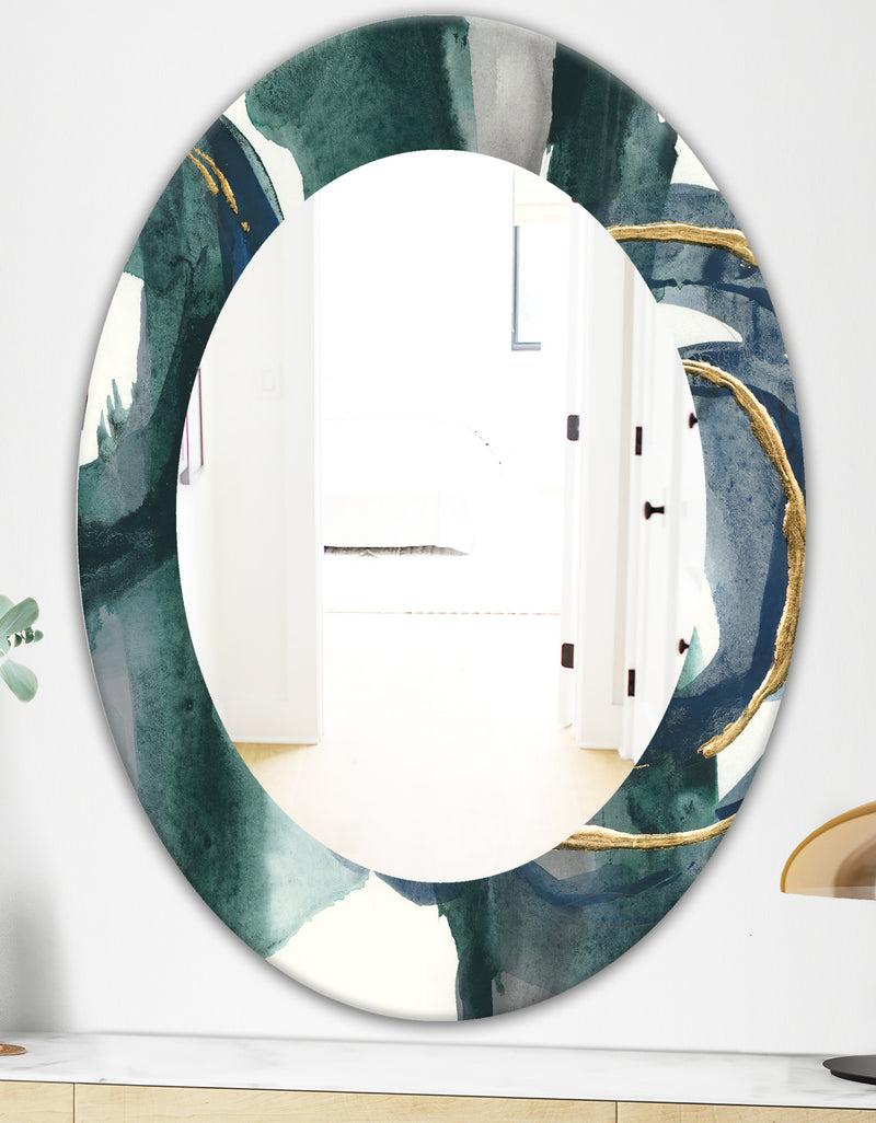 DesignQ Mettalic Indigo And Gold III - Glam Wall Mirror - Frameless Oval Or Round Wall Mirror