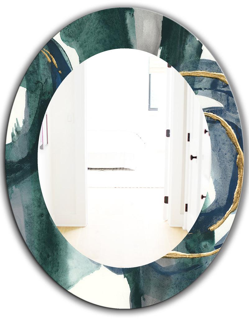 DesignQ Mettalic Indigo And Gold III - Glam Wall Mirror - Frameless Oval Or Round Wall Mirror