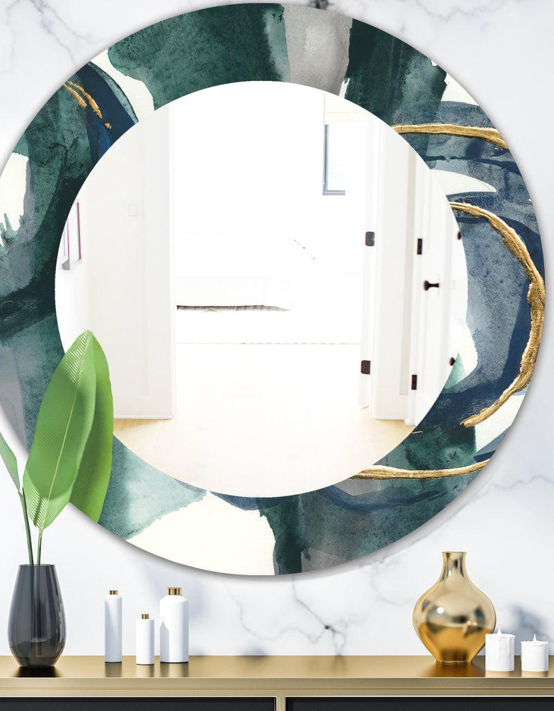 DesignQ Mettalic Indigo and Gold III - Glam Wall Mirror - Frameless Oval or Round Wall Mirror