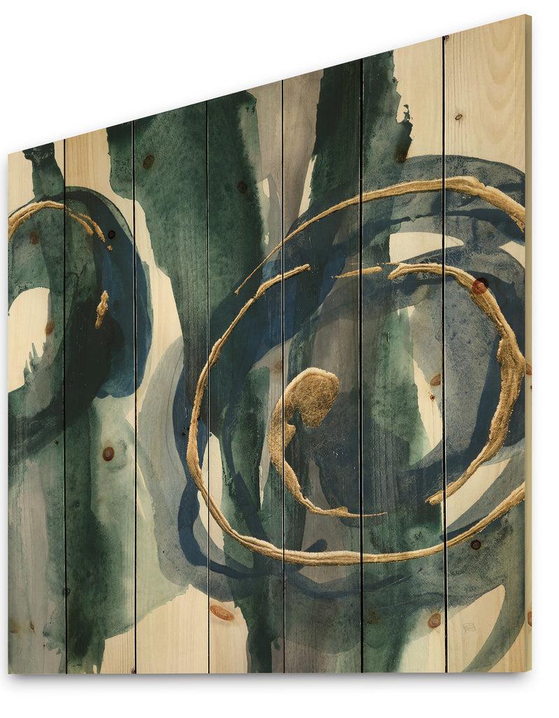 DesignQ Mettalic Indigo And Gold III - Posh & Luxe Print On Natural Pine Wood