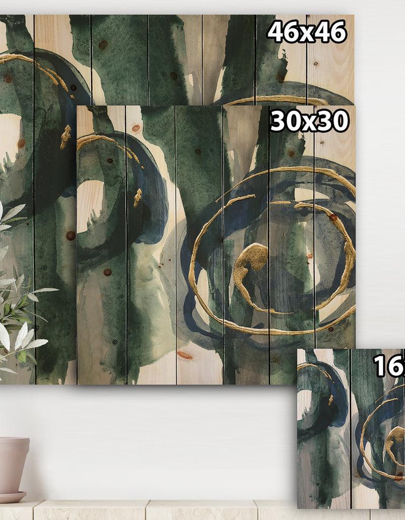 DesignQ Mettalic Indigo And Gold III - Posh & Luxe Print On Natural Pine Wood