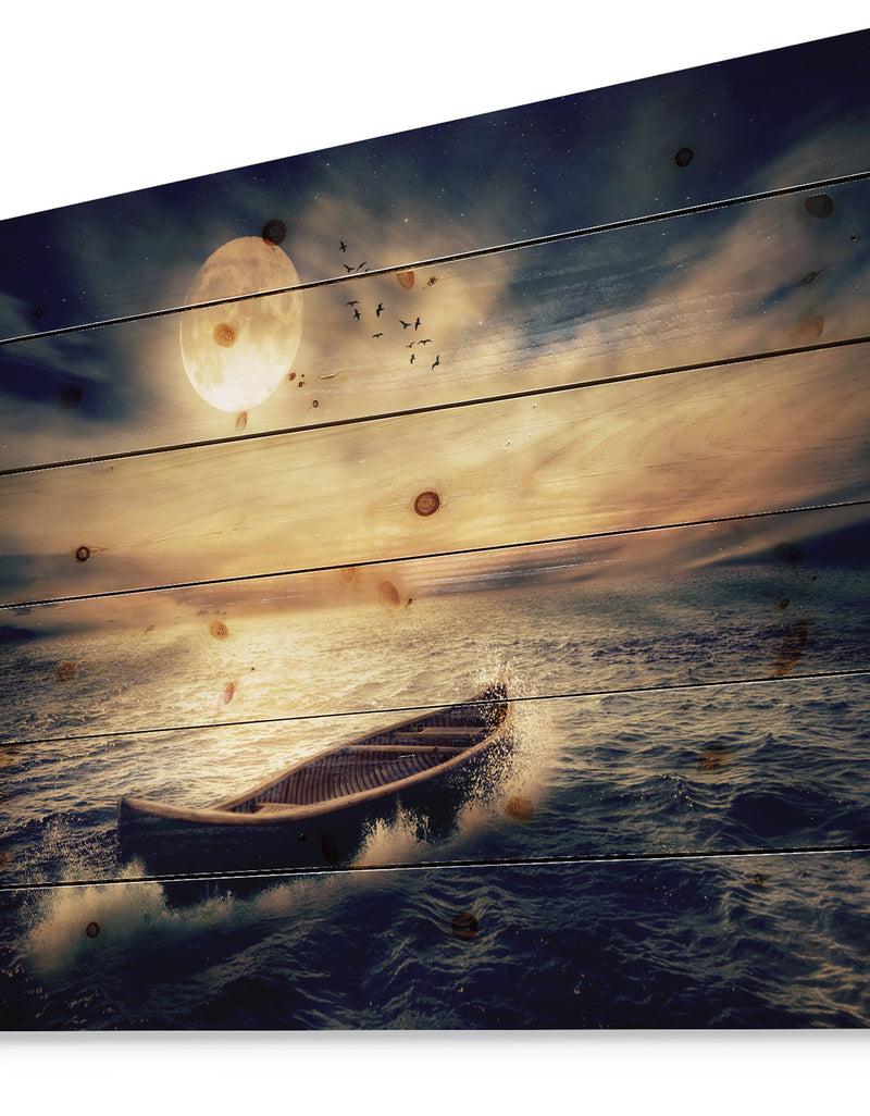 DesignQ Middle Of Ocean After Storm - Floral Print On Natural Pine Wood