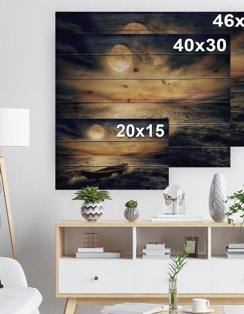 DesignQ Middle Of Ocean After Storm - Floral Print On Natural Pine Wood