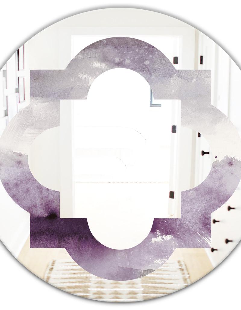 DesignQ Midnight At The Lake II Amethyst And Grey - Modern Round Or Oval Wall Mirror - Quatrefoil