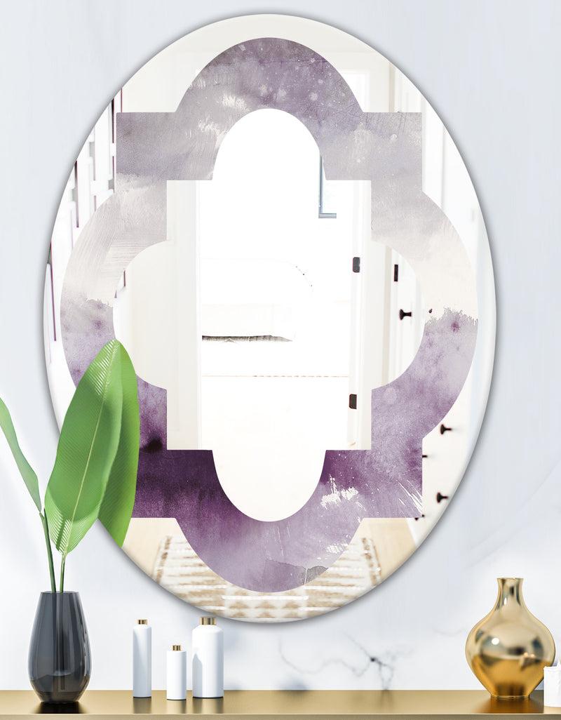 DesignQ Midnight At The Lake II Amethyst And Grey - Modern Round Or Oval Wall Mirror - Quatrefoil