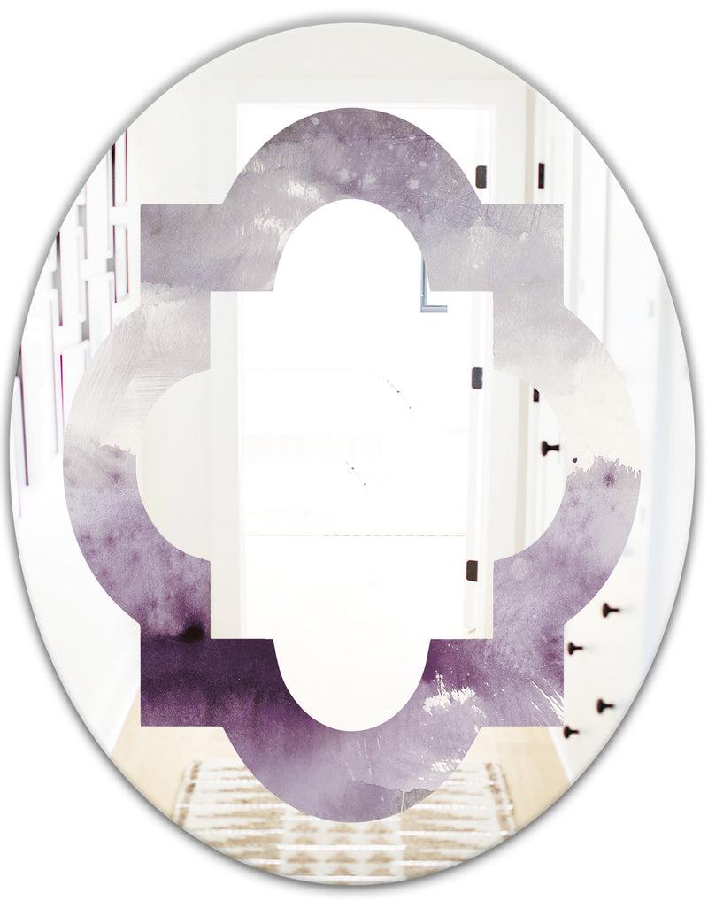 DesignQ Midnight At The Lake II Amethyst And Grey - Modern Round Or Oval Wall Mirror - Quatrefoil