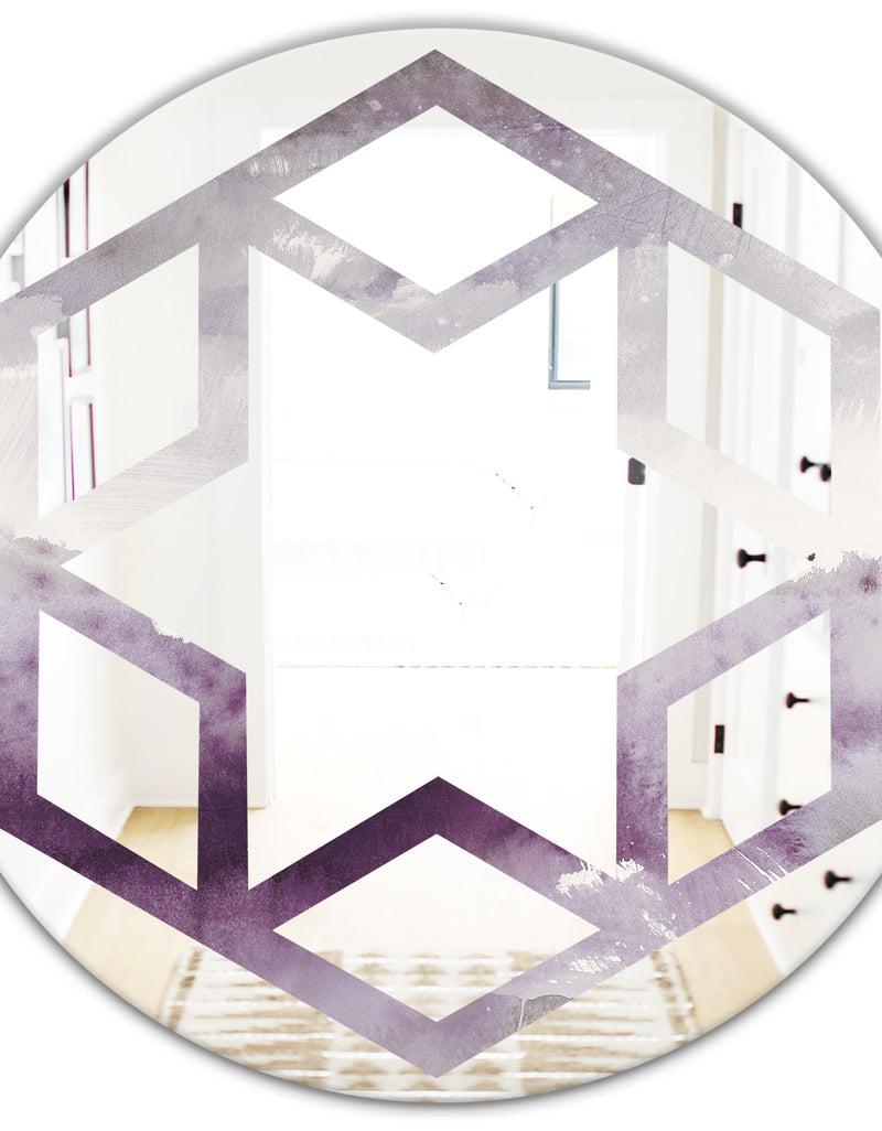 DesignQ Midnight At The Lake II Amethyst And Grey - Modern Round Or Oval Wall Mirror - Hexagon Star