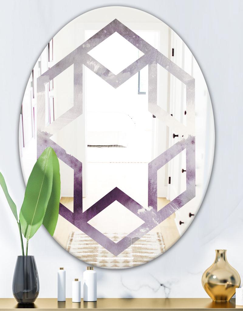 DesignQ Midnight At The Lake II Amethyst And Grey - Modern Round Or Oval Wall Mirror - Hexagon Star