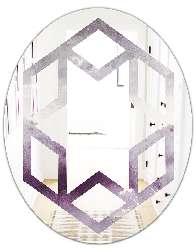 DesignQ Midnight At The Lake II Amethyst And Grey - Modern Round Or Oval Wall Mirror - Hexagon Star