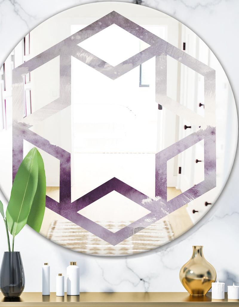 DesignQ Midnight At The Lake II Amethyst and Grey - Modern Round or Oval Wall Mirror - Hexagon Star