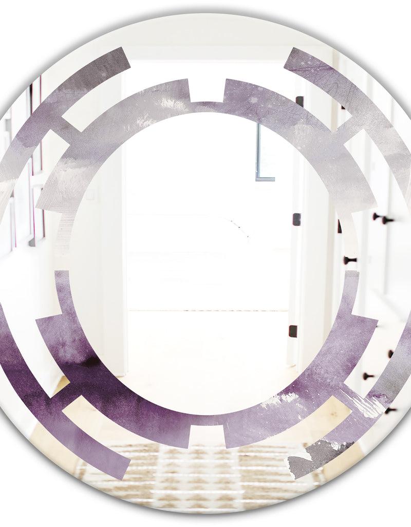 DesignQ Midnight At The Lake II Amethyst And Grey - Modern Round Or Oval Wall Mirror - Space