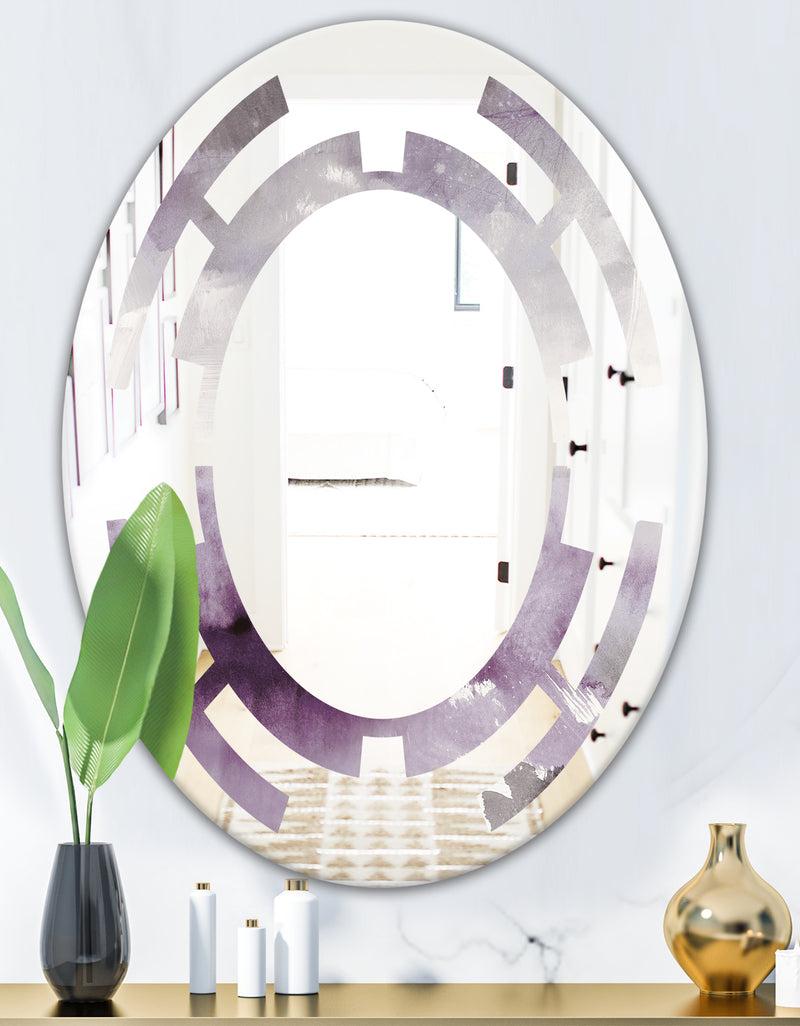 DesignQ Midnight At The Lake II Amethyst And Grey - Modern Round Or Oval Wall Mirror - Space