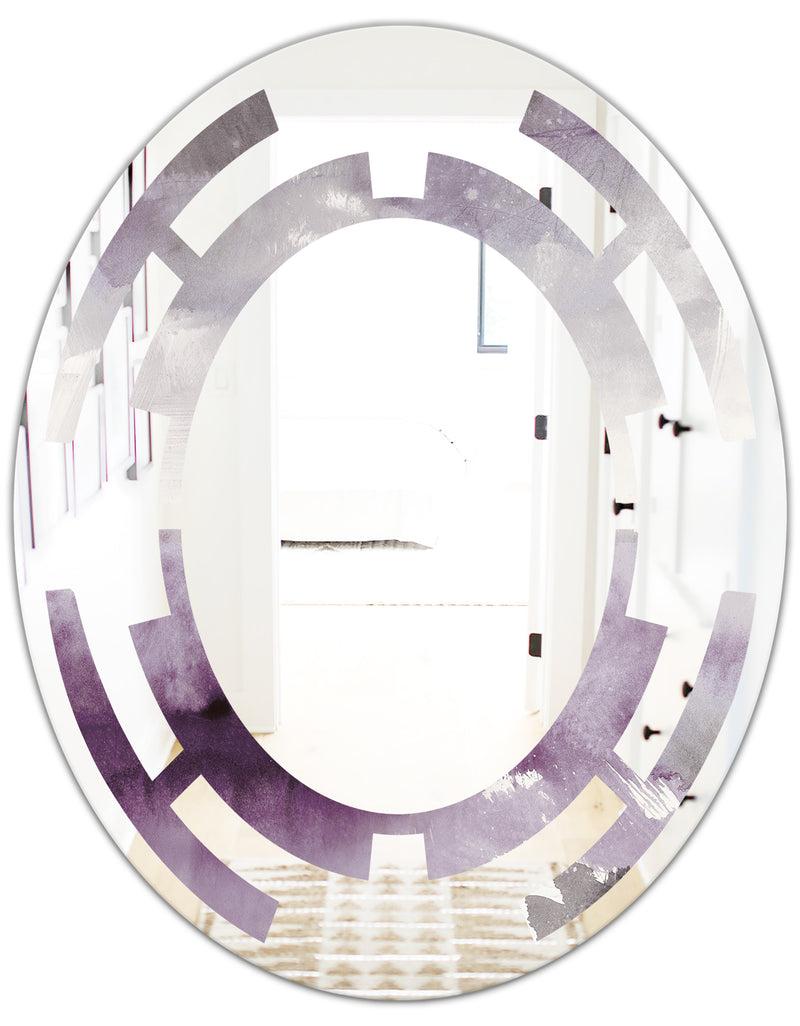 DesignQ Midnight At The Lake II Amethyst And Grey - Modern Round Or Oval Wall Mirror - Space