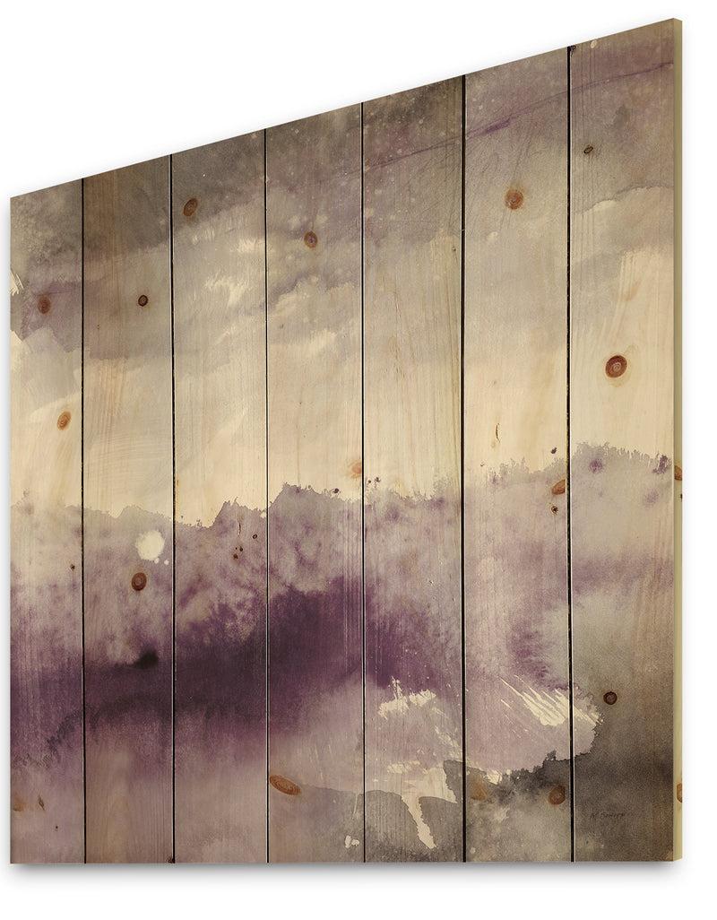 DesignQ Midnight At The Lake II Amethyst And Grey - Shabby Chic Print On Natural Pine Wood