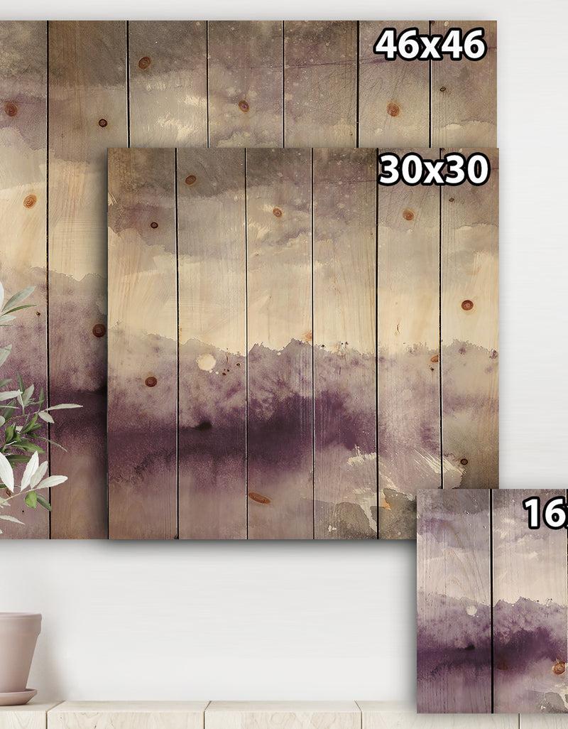 DesignQ Midnight At The Lake II Amethyst And Grey - Shabby Chic Print On Natural Pine Wood