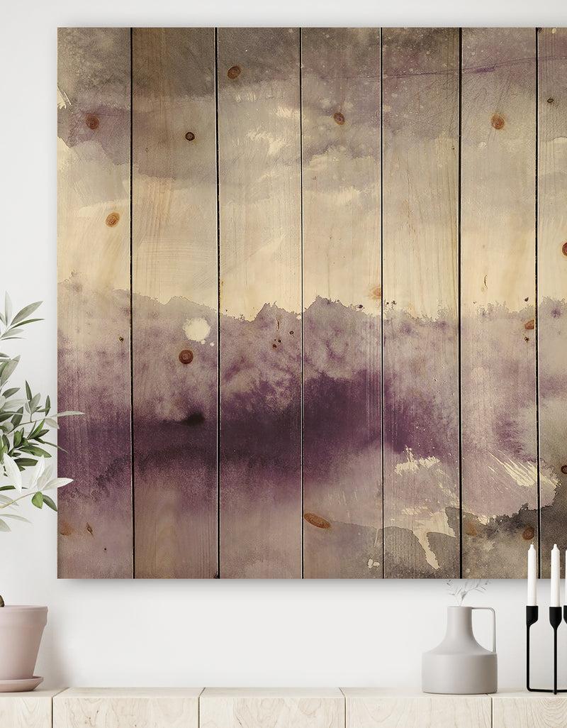 DesignQ Midnight at the Lake II Amethyst and Grey - Shabby Chic Print on Natural Pine Wood