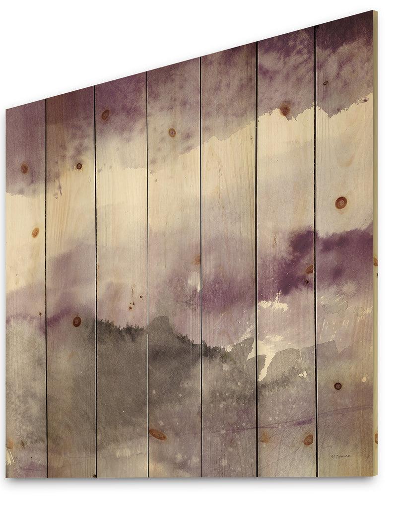 DesignQ Midnight At The Lake III Amethyst And Grey - Shabby Chic Print On Natural Pine Wood